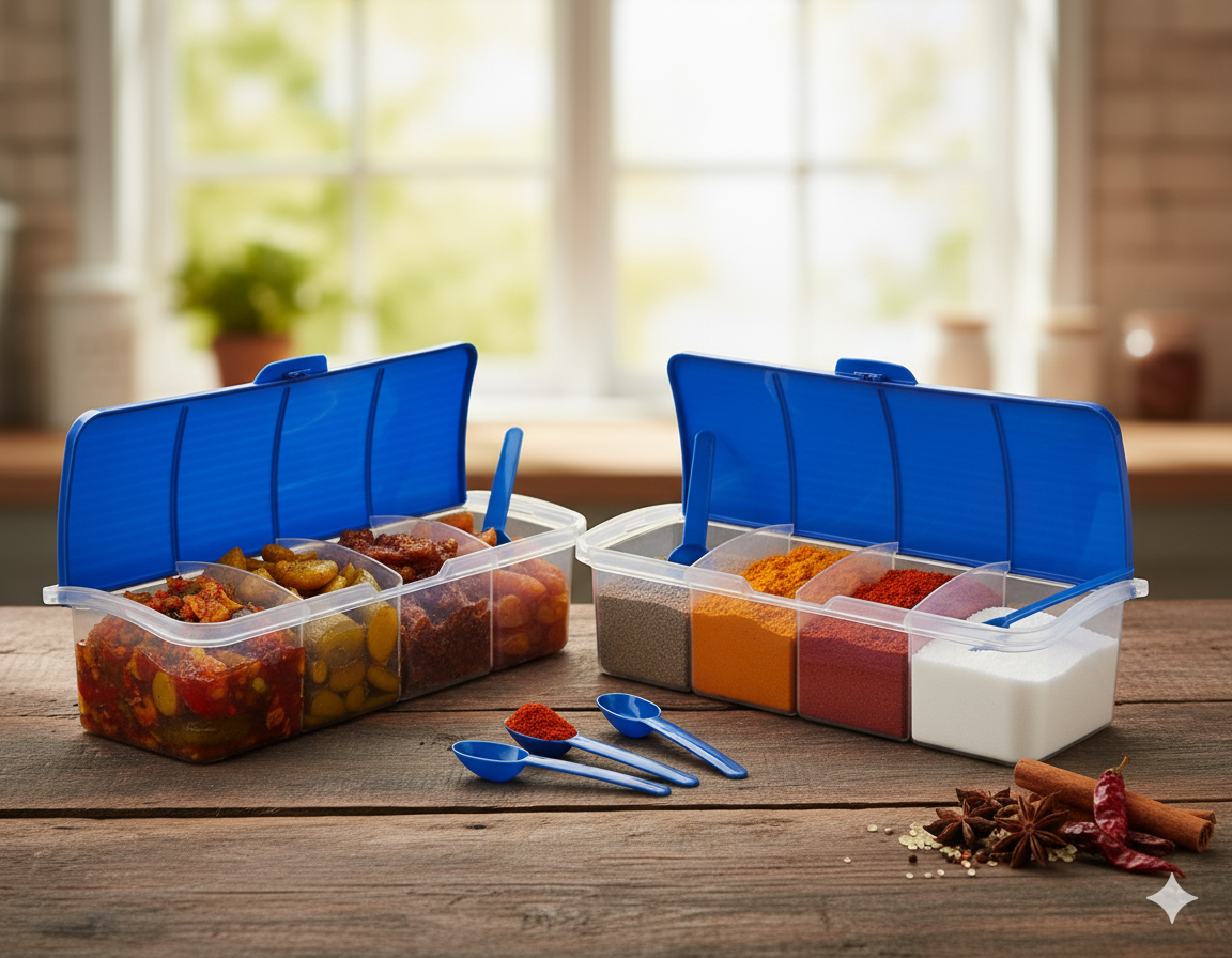 4-in-1 Spice Vault with Measuring Spoons and Airtight Lid Pack of 2