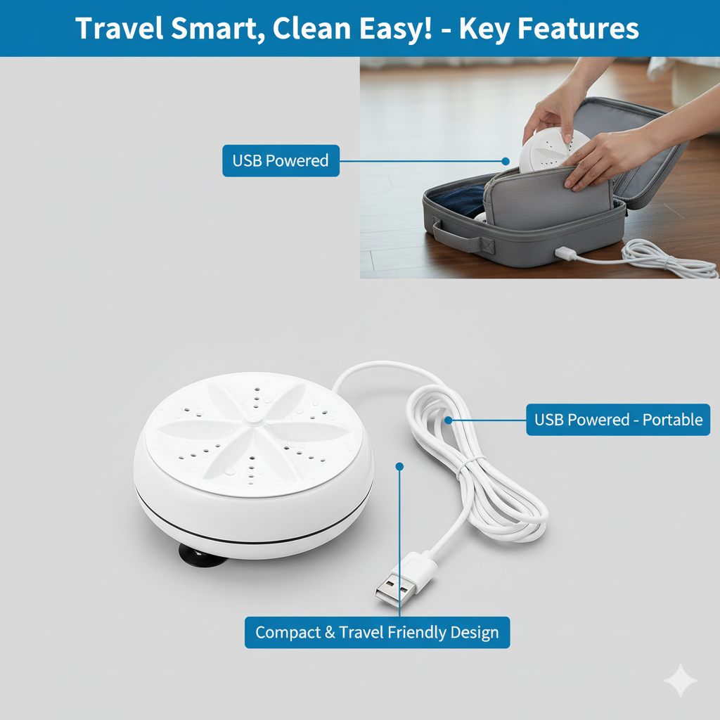 Portable Mini Washing Machine 🌀🧺 | 2-in-1 Ultrasonic Turbine Cleaner